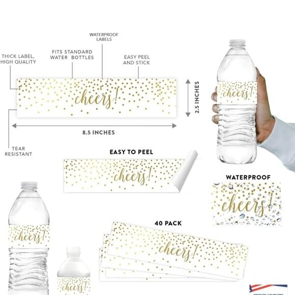 CHEERS Metallic Gold Labels Stickers 20-pack - Picture 2 of 5